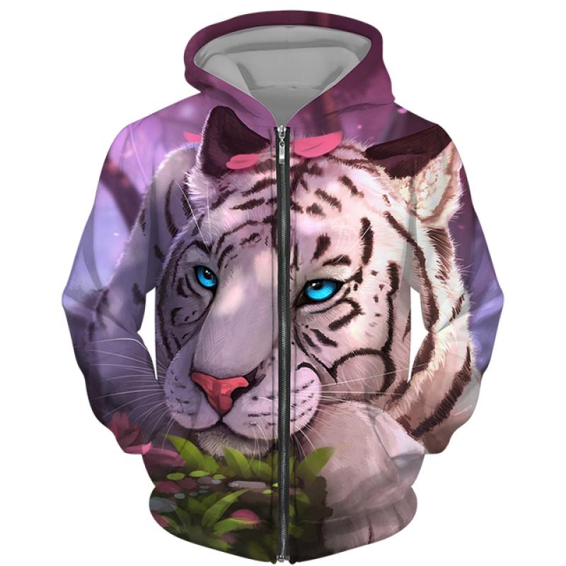 TIP723 Lente Herfst Heren Rits Hoodie Sweatshirts 3D Dier Leeuw Beest Afdrukken Capuchon Trui Mode Jas Casual Sportkleding M