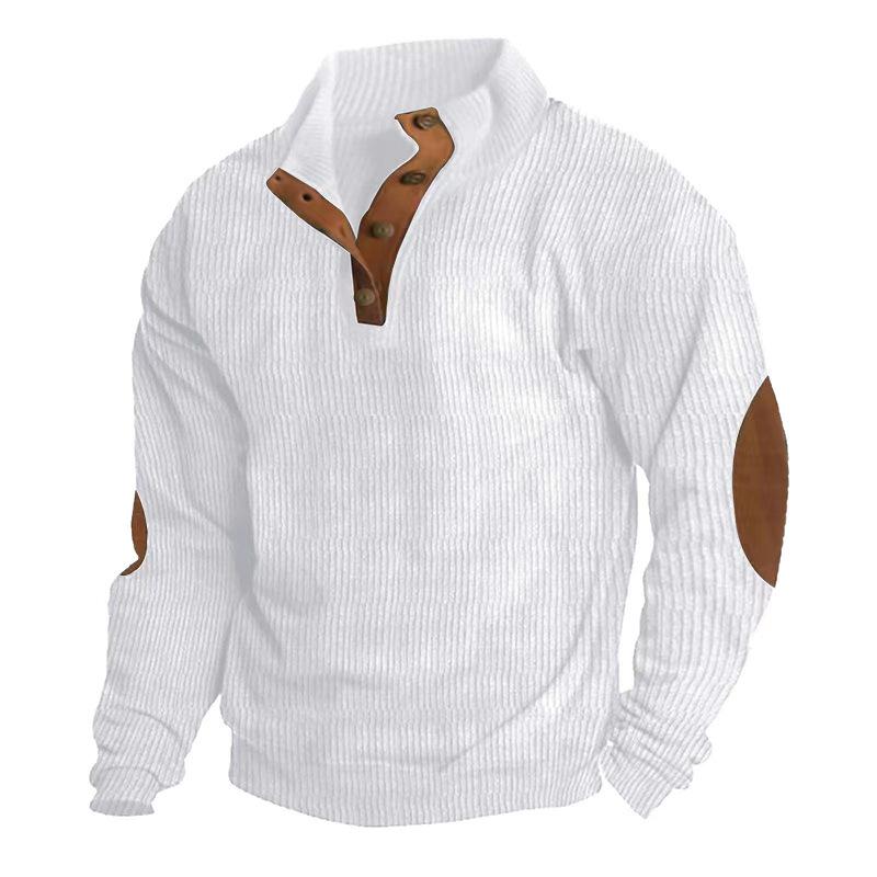 ChicFashion Heren Pullover Outdoor Casual met Knopen Opstaande Kraag Lange Mouw Ribcord Sweatshirt Herfst Winter Mode XXL