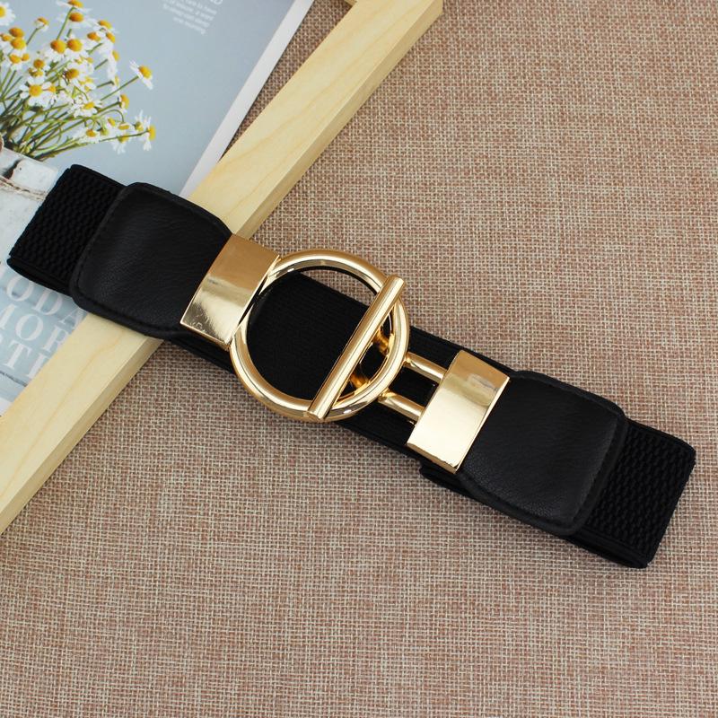 Gaming Bay 4cm Women's Gold Round Buckle Elastic Belt - Available in Three Sizes