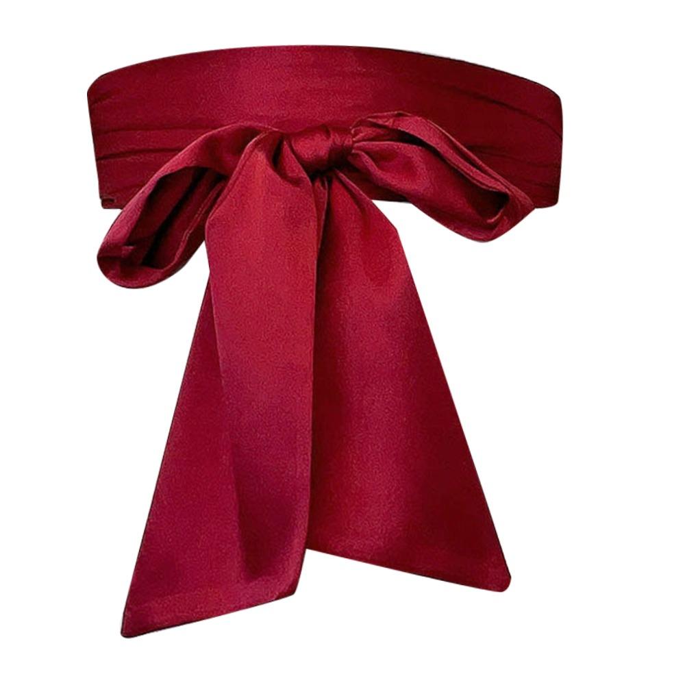 QHbozhao Satin Silk Bowknot Fabric Ribbon Cummerbunds Lace Up Waistband Strap  For Skirts Dress Top Clothes wijnrode kleur