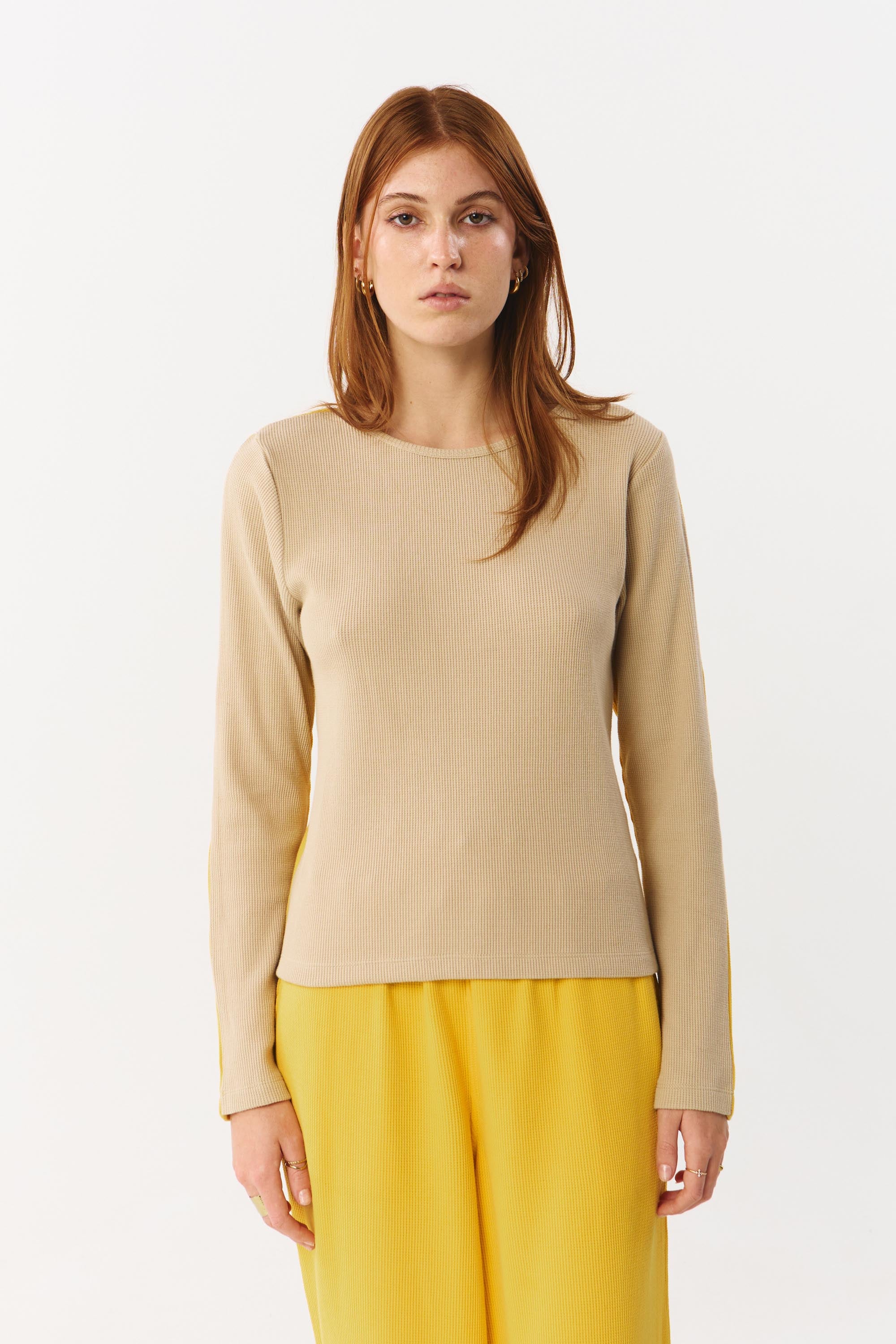 SUITE13LAB Damen vegan Top Albi Bicolor Senf
