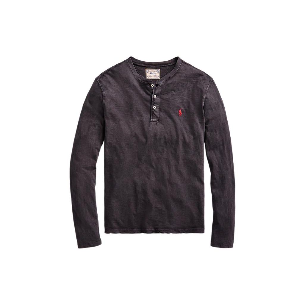 Ralph Lauren Polo  Ss23 Logo Geborduurd Knoop Ronde Hals Lange Mouw T-shirt Heren Tops Zwart MNPOTSH16820073-001 M