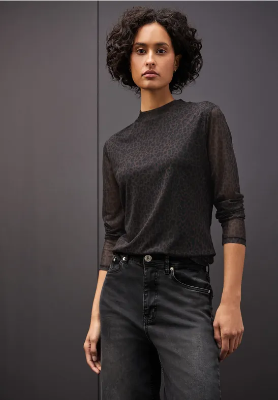 STREET ONE Shirt met lange mouwen in transparante mesh-kwaliteit en leo-patroon