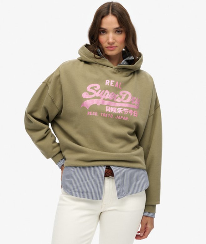 Superdry Vintage Logo Strass Hoodie Green