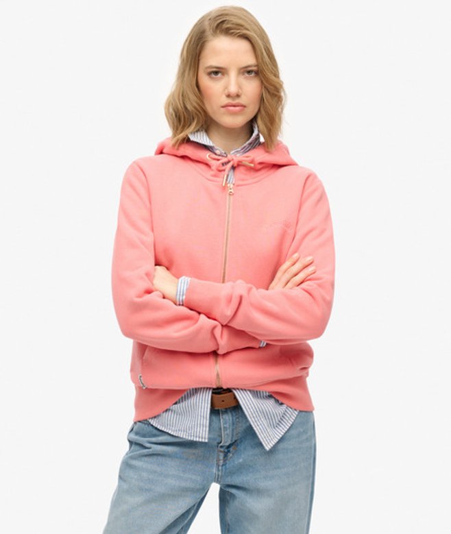 Superdry Essential Logo Hoodie met Rits Pink