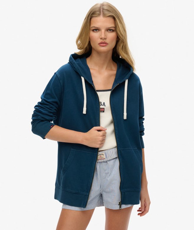 Superdry Oversized Classic Essential Hoodie met Rits Blue