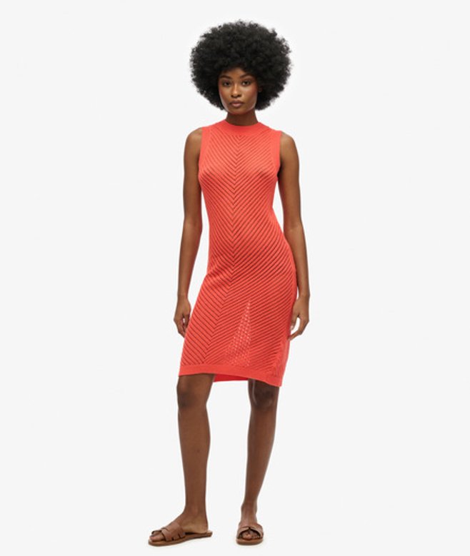 Superdry Gehaakte Mini-jurk met Visgraatmotief Cream