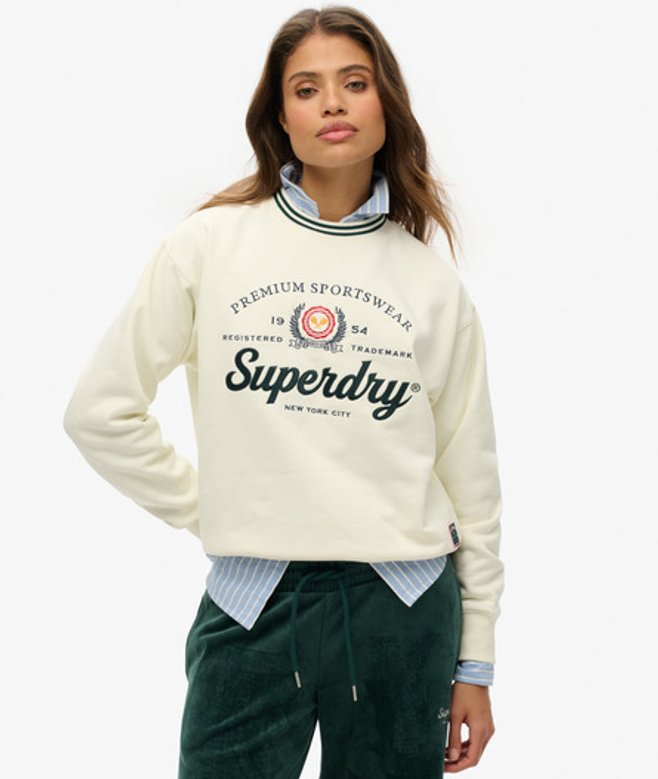 Superdry Country Club Ruimvallend Sweatshirt met Ronde Hals Wit