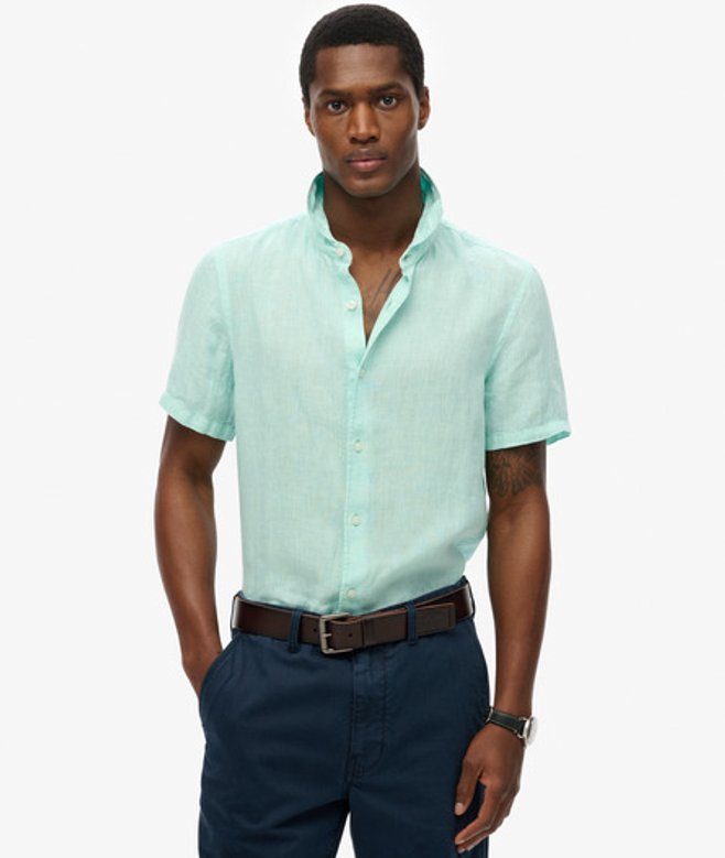 Superdry Linnen Vakantie-overhemd met Korte Mouwen Green