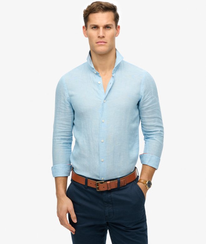 Superdry Linnen Vakantie-overhemd met Lange Mouwen Blue
