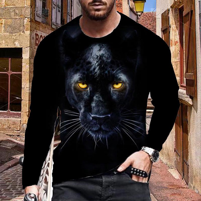 Womens blouse shirts Nieuwe 3D Grijze Luipaard Print Heren T-shirts Lange Mouw T-shirts Ronde Hals Casual Pullover Herenkleding Plus Size 6XL marineblauwe kleur