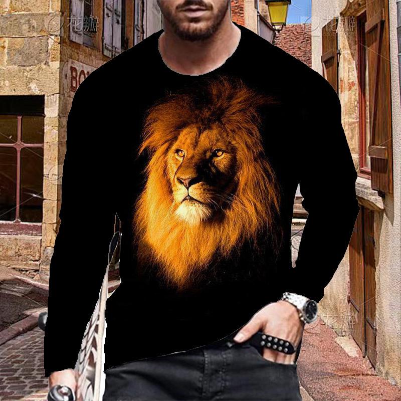 Womens blouse shirts Nieuwe 3D Grijze Luipaard Print Heren T-shirts Lange Mouw T-shirts Ronde Hals Casual Pullover Herenkleding Plus Size 8XL oranje