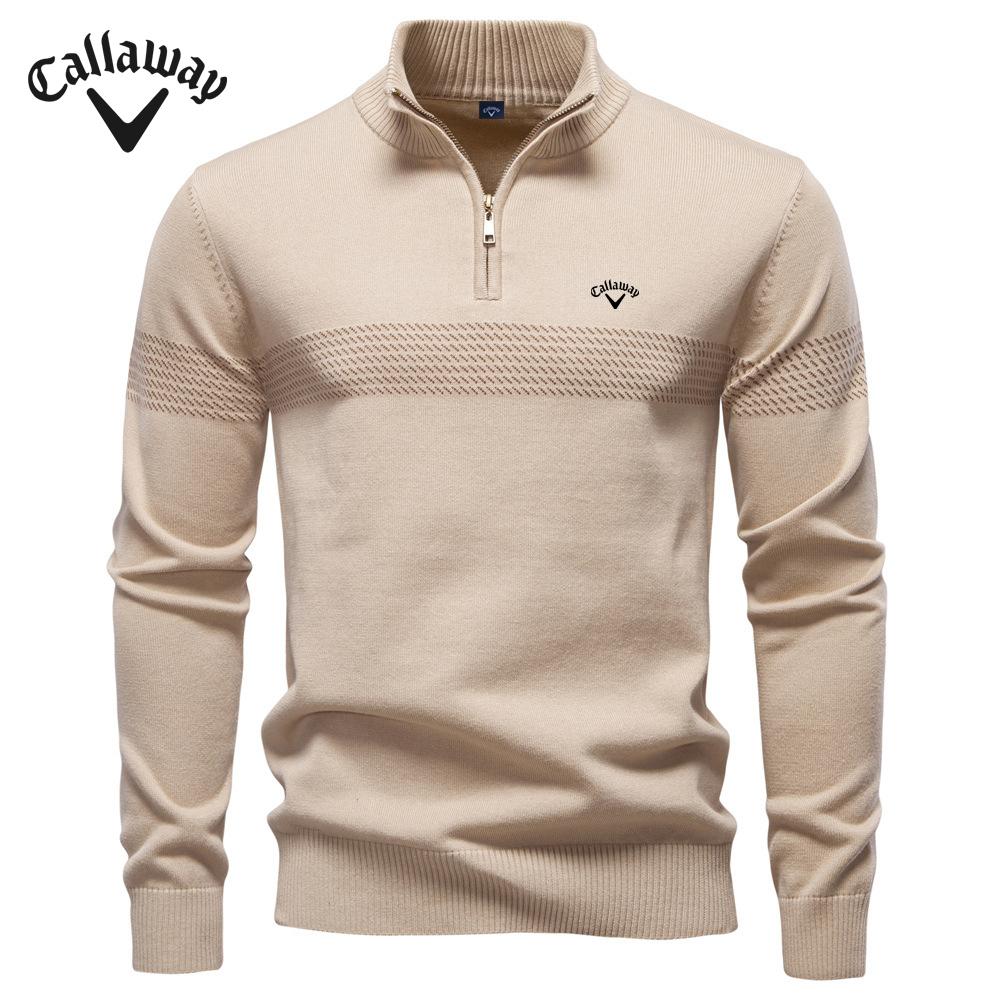 Callaway 2025 Herfst en Winter Borduurwerk Nieuw Zakelijk Opstaande Kraag Heren Trui van Puur Katoen, Casual Top met Halve Rits van Hoge Kwaliteit XXL