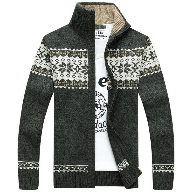 AI Supermarket Men's Winter Knitted Zipper Cardigan - Stand Collar, Trendy Jacket for Middle-Aged & Young 4XL groen