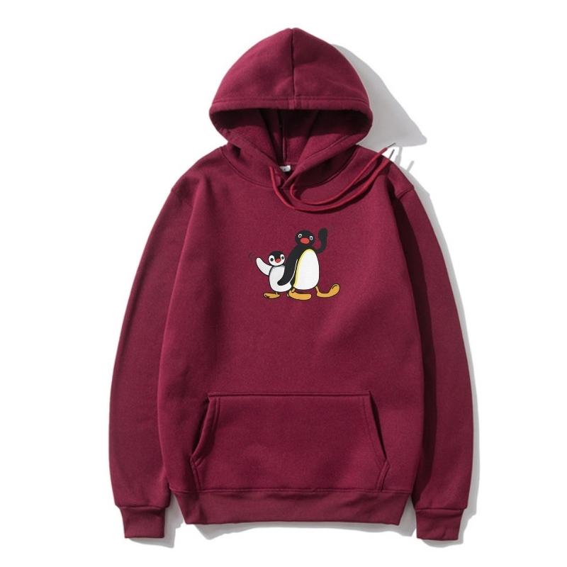 New Movement Pingu Herentrui Penguin Series Cartoon Meme Kids Retro Leuke Grappige Grappige Hoody Camisas Hoodie Pullover Premium Katoen L bruin