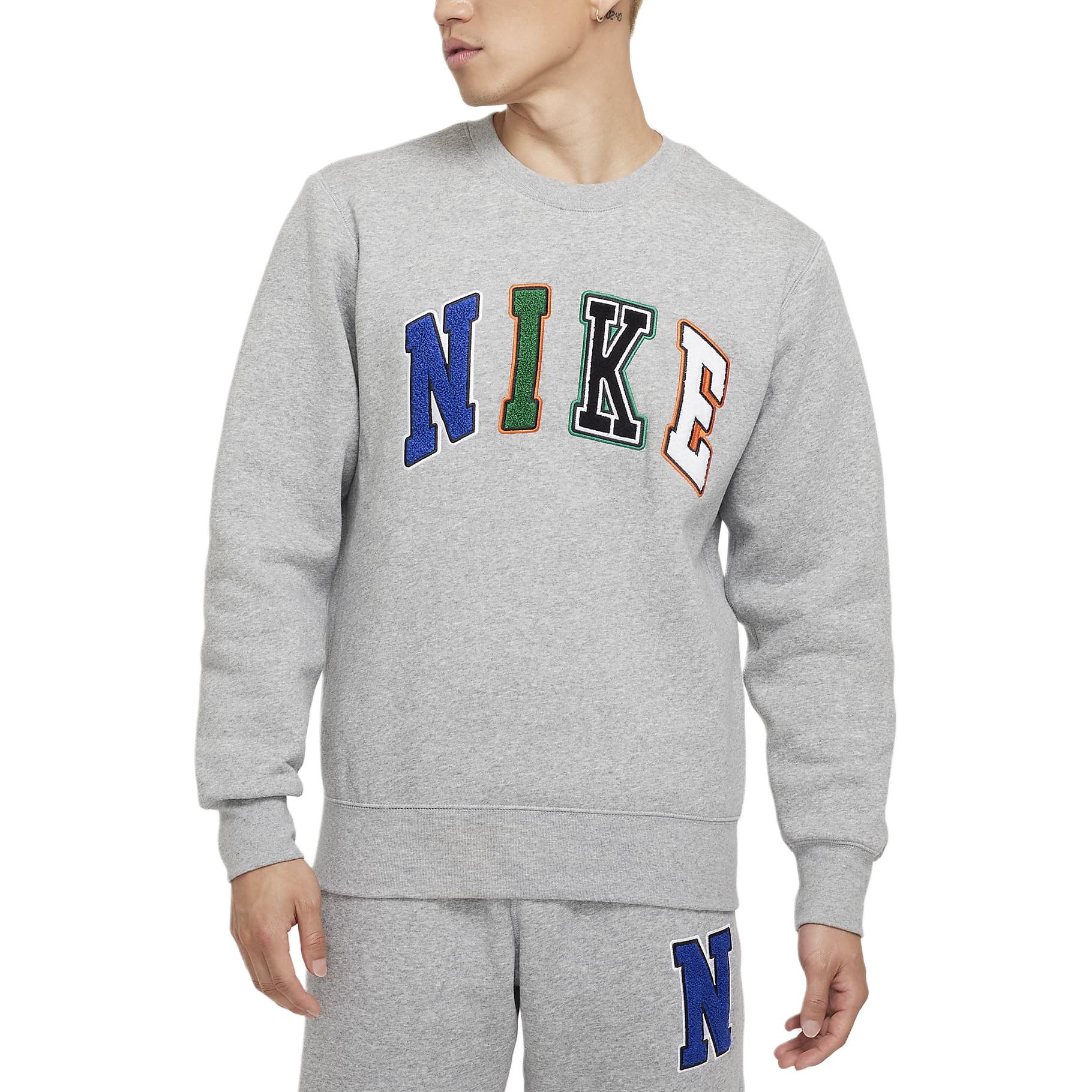 Nike Trui met Ronde Hals Pullover Lange Mouw Letter Patch Sweatshirt Heren sweatshirt Grijs FZ0880-063 S