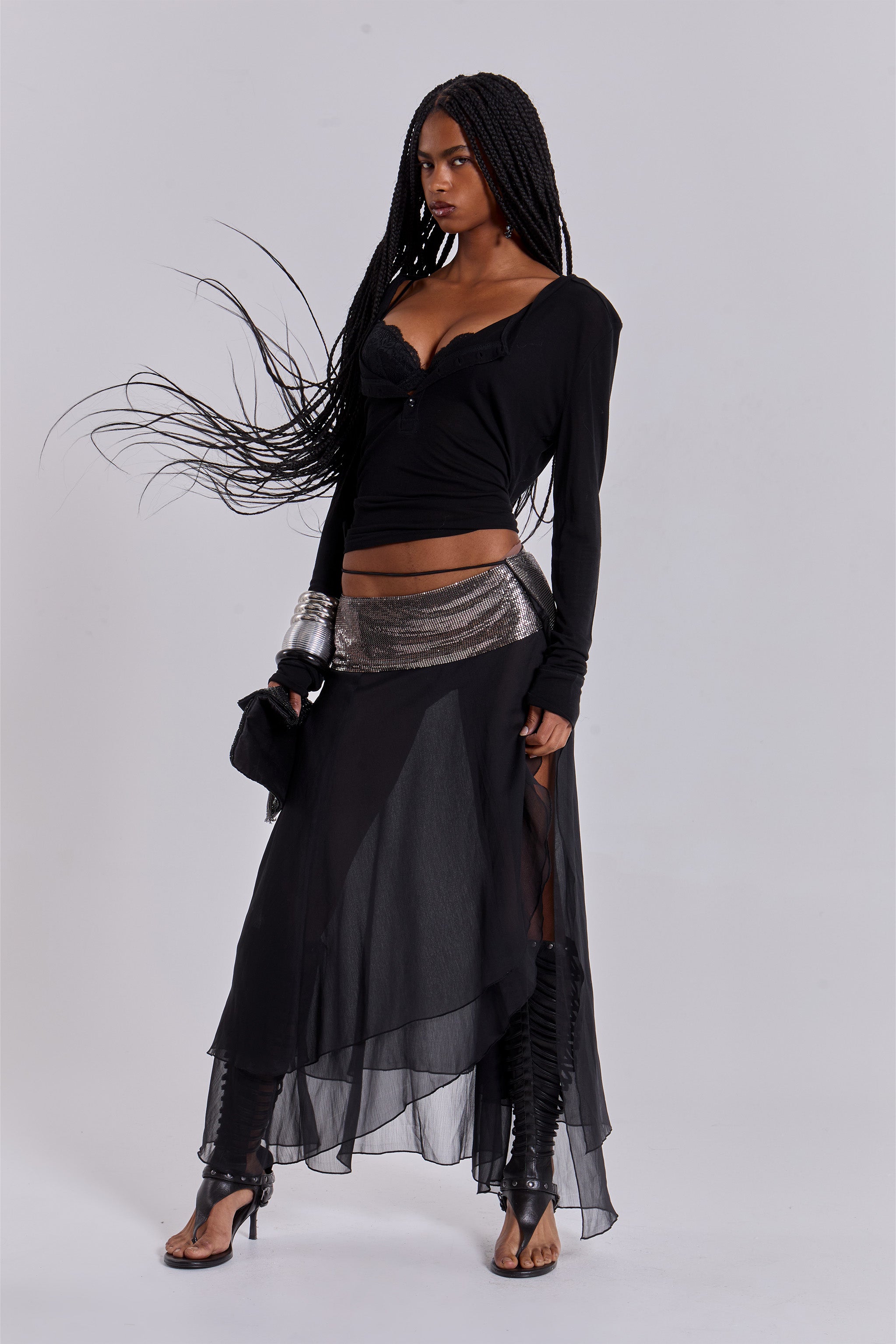 Jaded London Evodia Chainmail Chiffon Wrap Skirt