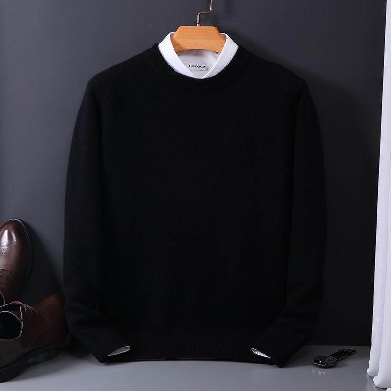 LAOHU Cashmere Sweater O Neck Pullovers Men's Loose Oversized Knitted Bottom Shirt Autumn Winter Korean Casual Men's L zwart