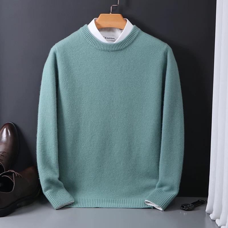 LAOHU Cashmere Sweater O Neck Pullovers Men's Loose Oversized Knitted Bottom Shirt Autumn Winter Korean Casual Men's L groen