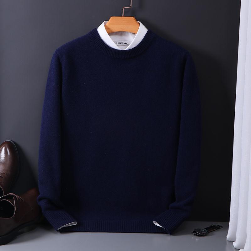 LAOHU Cashmere Sweater O Neck Pullovers Men's Loose Oversized Knitted Bottom Shirt Autumn Winter Korean Casual Men's L marineblauwe kleur