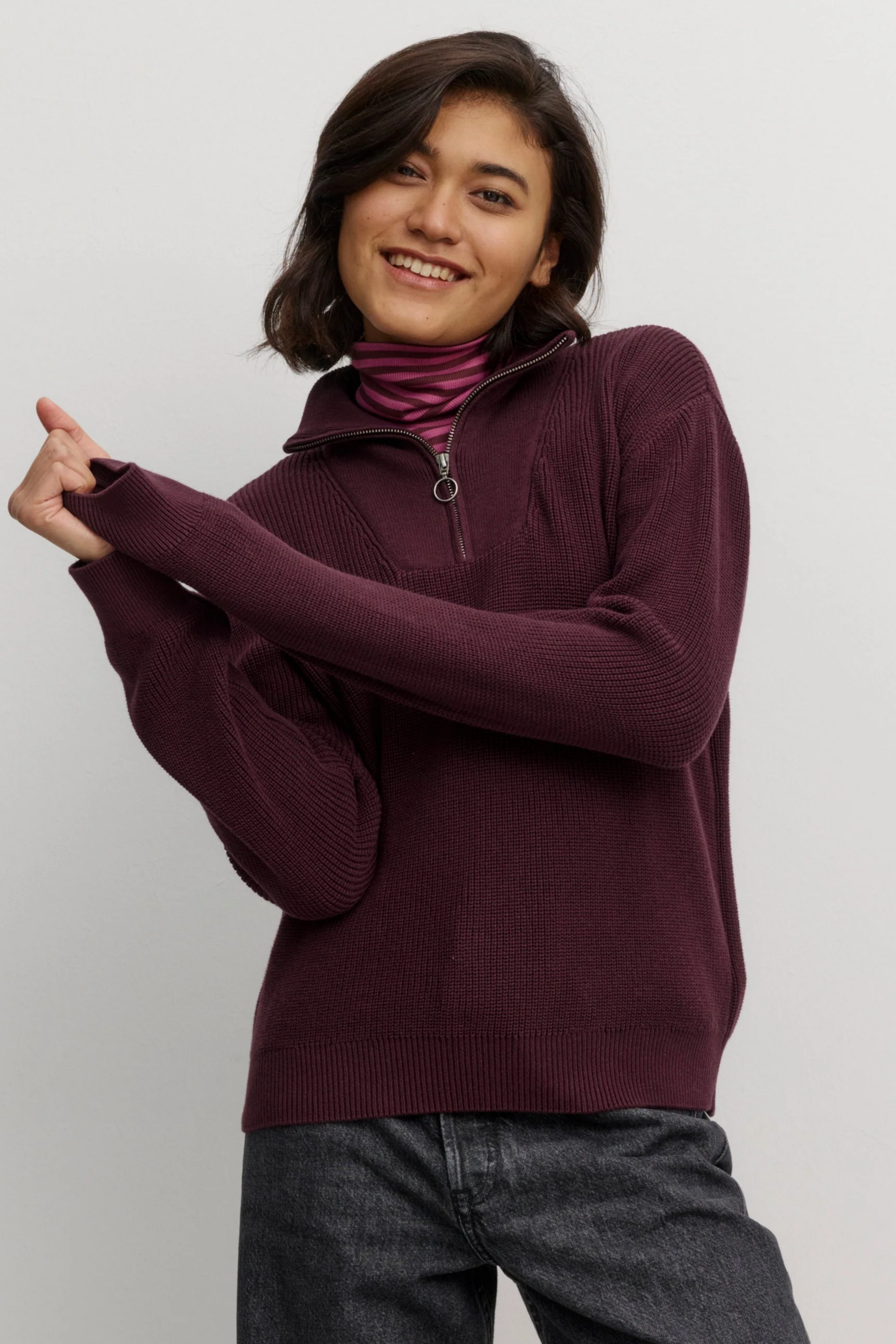 Recolution Damen vegan Pullover Nigella Troyer Dunkel Pflaume