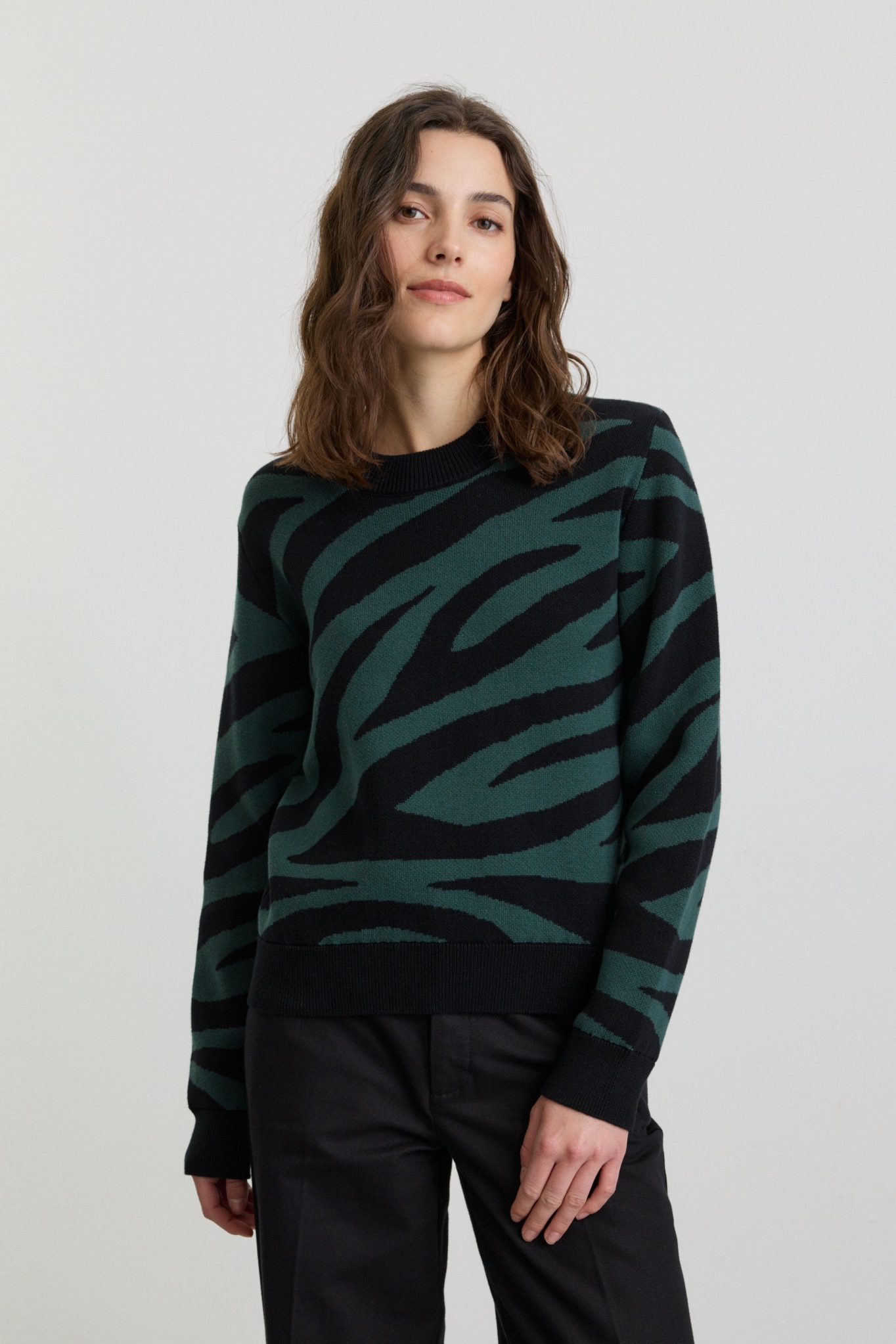 Recolution Damen vegan Pullover Pistia Zebra Gestrickt TiefgrÃ¼n
