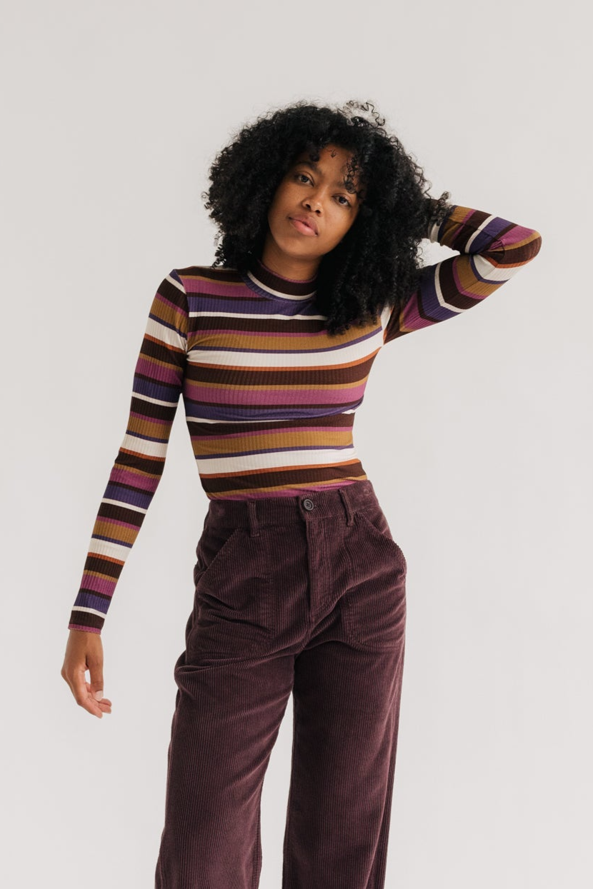 TWOTHIRDS Damen vegan Top Portumna Mehrfarbig Gestreift