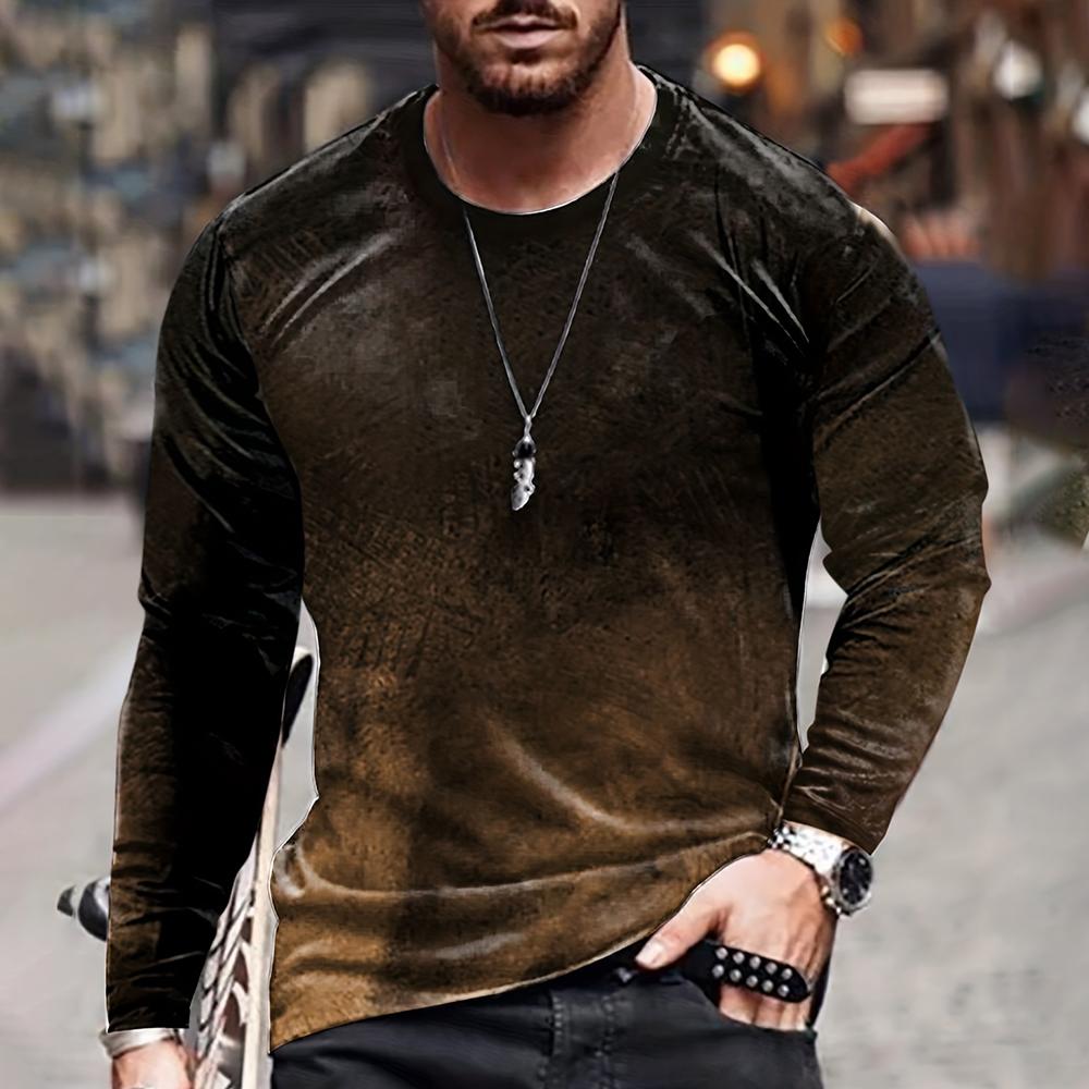 Wendy 3 Color Blocking Driedimensionale bedrukking Heren Herfst en Winter Losse ronde hals Lange mouwen Casual overhemd Oversized Retro Kleding XL