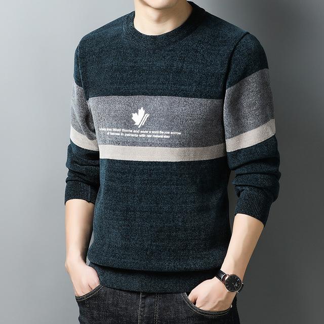 WTEMPO Herfst Winter Fluwelen Chenille Trui met Ronde Hals voor Heren Trendy Pullovers Mode Verdikkend Basis Shirt Nieuwe Herenkleding M blauw