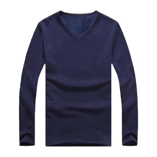 DILLER Heren herfst winter shirt verdikt pluche warm zacht O-hals elastische lange mouw effen kleur trui plus maat dagelijks dieptepunt top ondergoed 2XL marineblauwe kleur