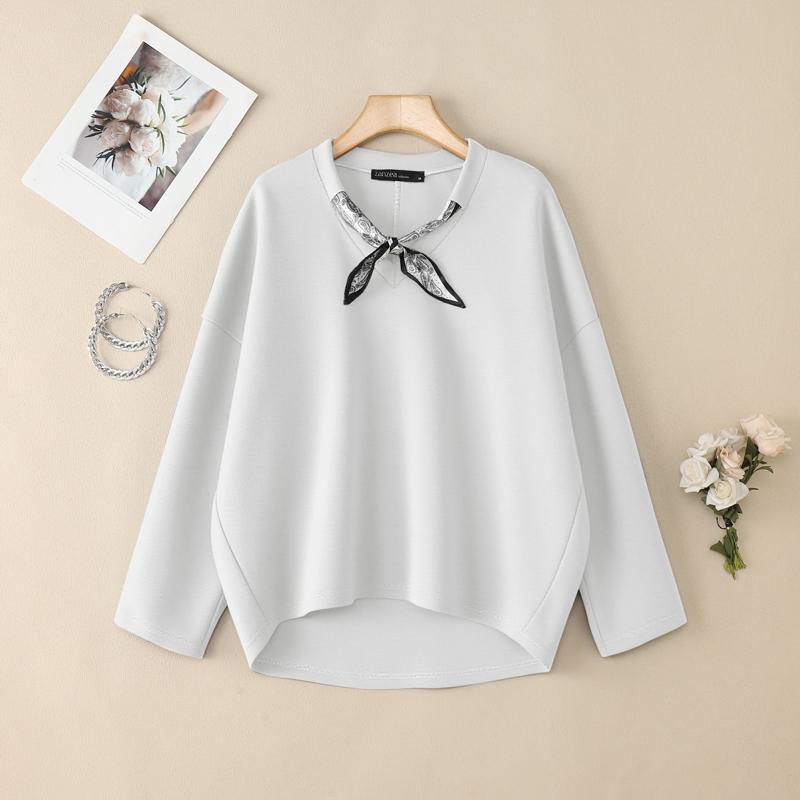 ZANZEA Women Casual V-Neck Long Sleeve Loose Autumn Thin Pullover Tops 3XL wit