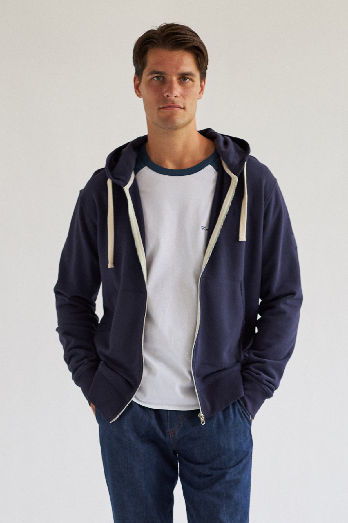 TWOTHIRDS Herren vegan ReiÃŸverschluss Hoodie Alnon Bariton Blau