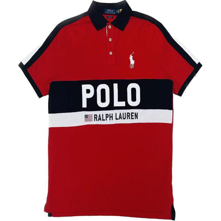 Ralph Lauren Polo  SS23 Color Block Letter Print Casual Polo met Korte Mouwen Heren tops Rood 710802709-002 XL
