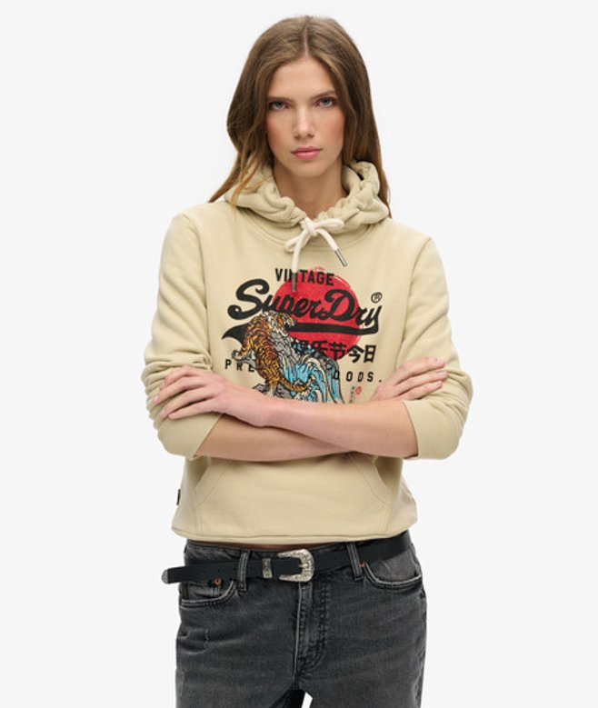 Superdry Tokyo Hoodie met Vintage Logo en Grafische Print Groen
