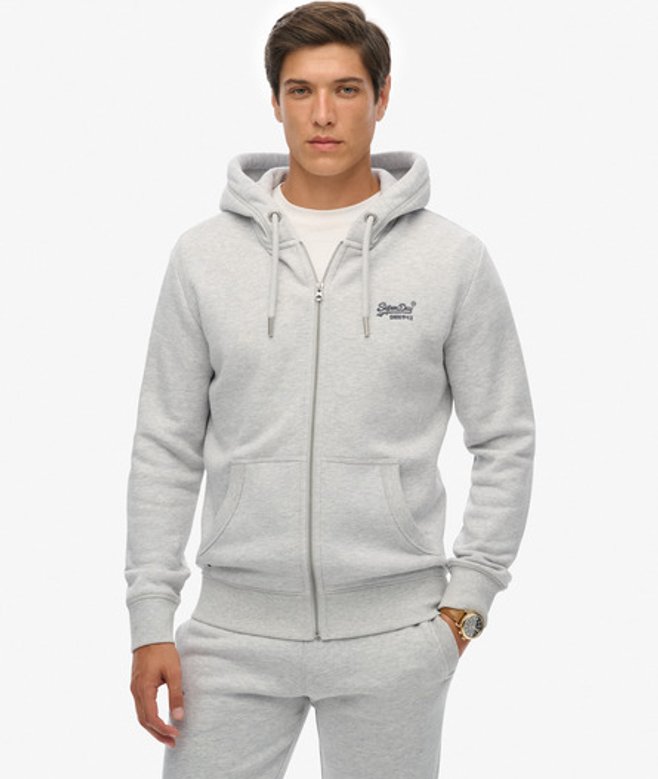 Superdry Vintage Logo Geborduurde Zip Hoodie Light Grey