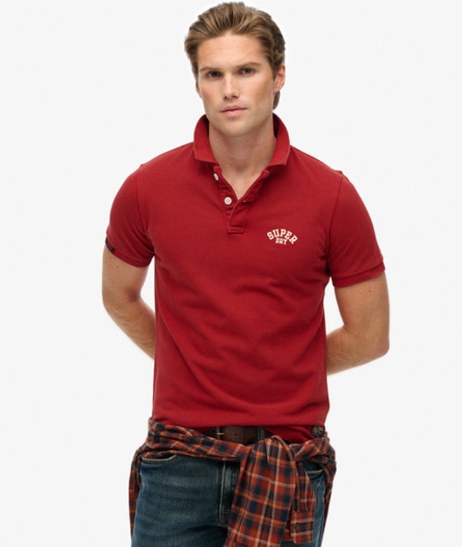 Superdry Vintage Athletic Poloshirt met Borduursel Red