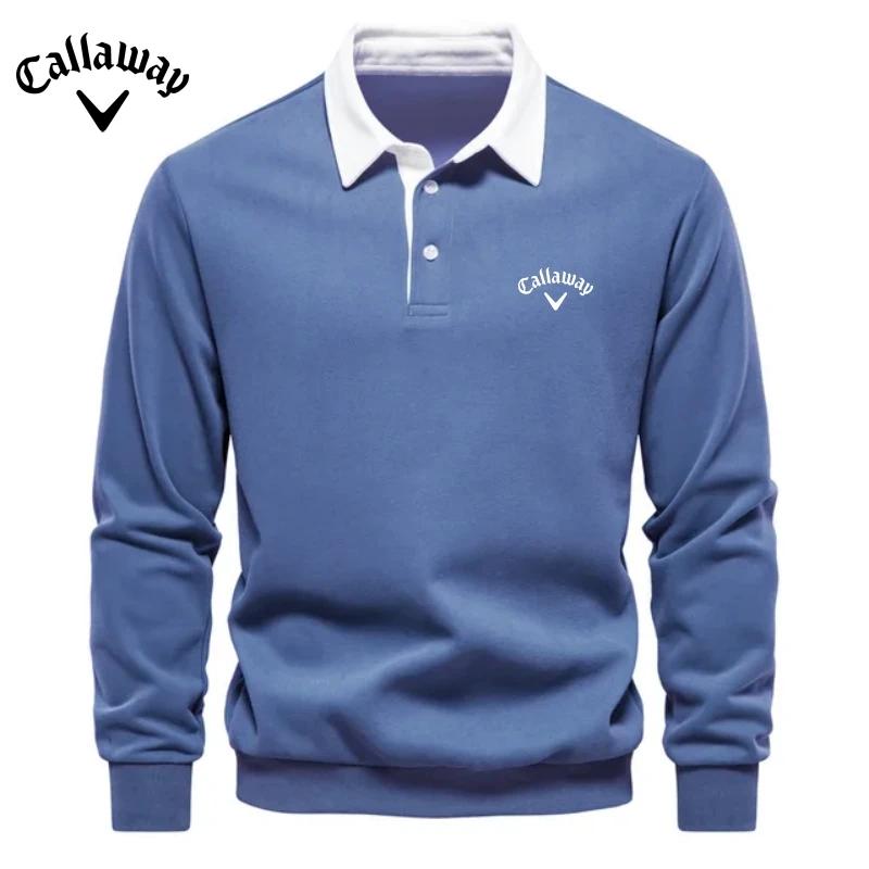 Callaway Heren Geborduurd Puur Katoenen Poloshirt met Lange Mouwen voor Herfst en Winter, Nieuwe Modieuze en Casual Multifunctionele Top L