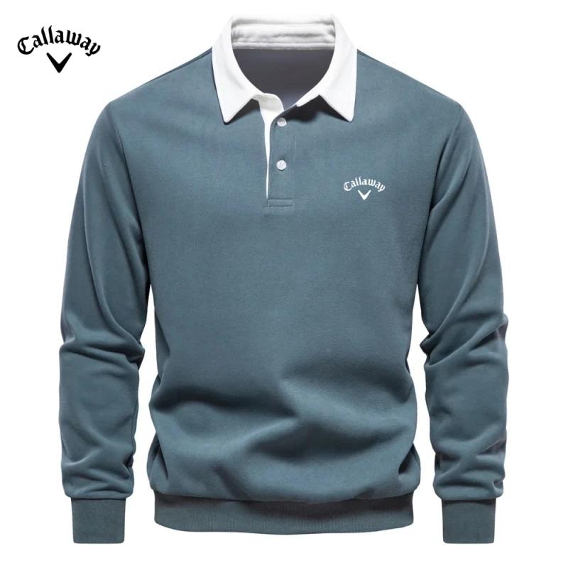 Callaway Heren Geborduurd Puur Katoenen Poloshirt met Lange Mouwen voor Herfst en Winter, Nieuwe Modieuze en Casual Multifunctionele Top XL