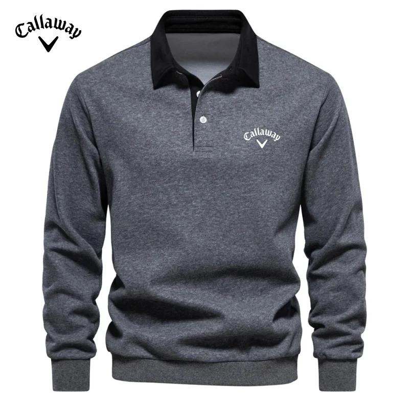 Callaway Heren Geborduurd Puur Katoenen Poloshirt met Lange Mouwen voor Herfst en Winter, Nieuwe Modieuze en Casual Multifunctionele Top XL