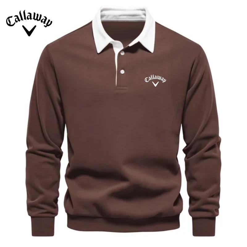 Callaway Heren Geborduurd Puur Katoenen Poloshirt met Lange Mouwen voor Herfst en Winter, Nieuwe Modieuze en Casual Multifunctionele Top 2XL