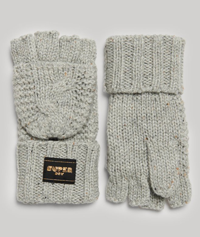 Superdry Gebreide Handschoenen met Kabelpatroon Lichtgrijs
