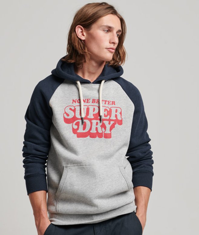 Superdry Cooper Class Hoodie met Raglanmouwen Grijs