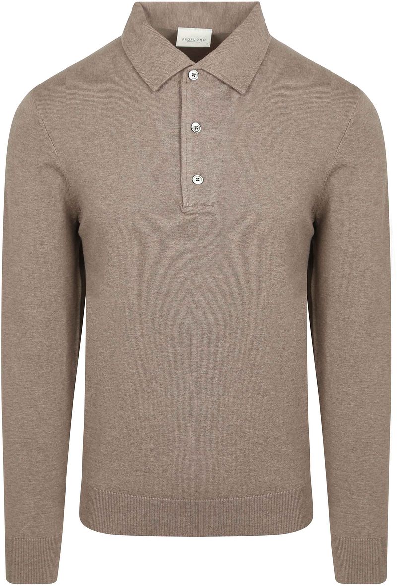 Profuomo Longsleeve Poloshirt Luxury Basic Taupe