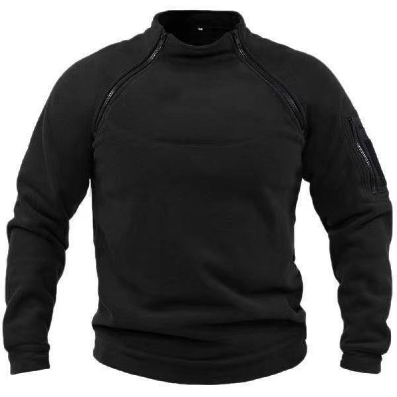 Big Thumb Heren Streetwear Militaire Sweatshirt Fleece Winter Rits Pullover Mode Heren Effen Kleur Losse Lam Dikke Jas Herenkleding XXL zwart