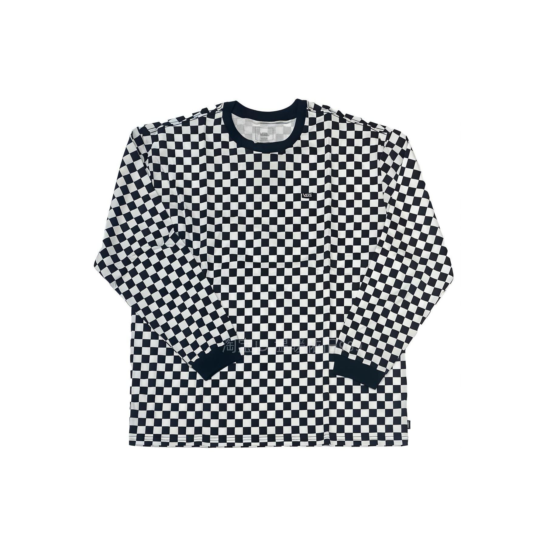 Vans Ss23 Checkerboard Print Crew Neck T-shirt met lange mouwen Heren Tops Zwart VN0A7YJVYC1 M