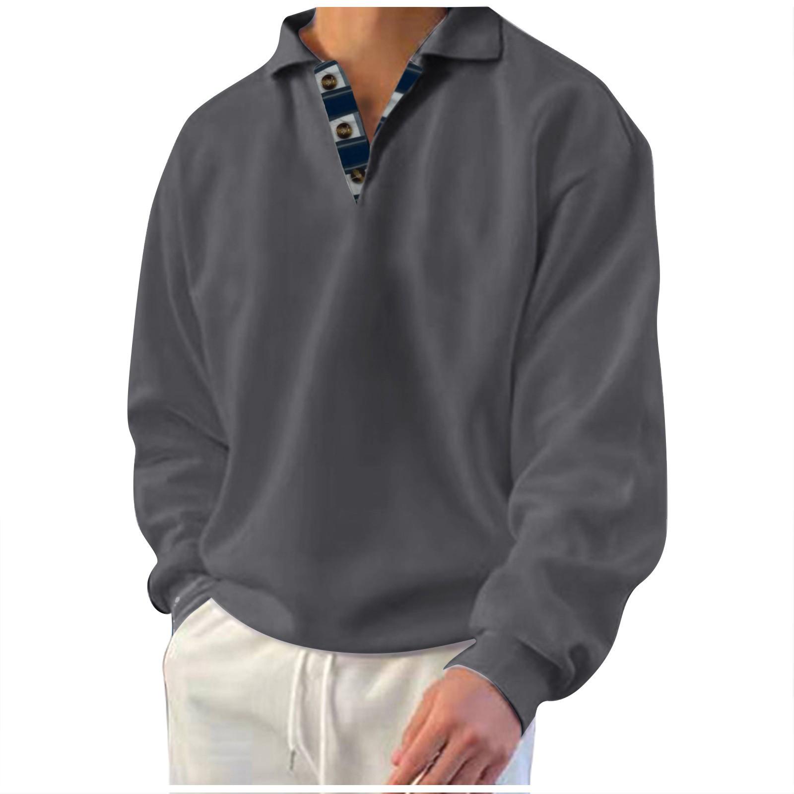 Ren Fashion Heren Sweatshirt Winter Sweatshirt Effen Kleur Revers Losse Lange Mouw T-shirt XXL