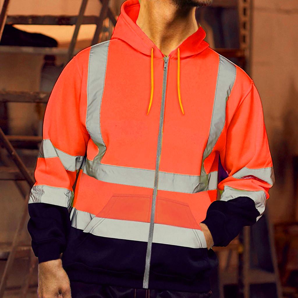 Xingben Two Heren wegwerk hoge zichtbaarheid trui met lange mouwen en capuchon sweatshirt tops blouse XXL