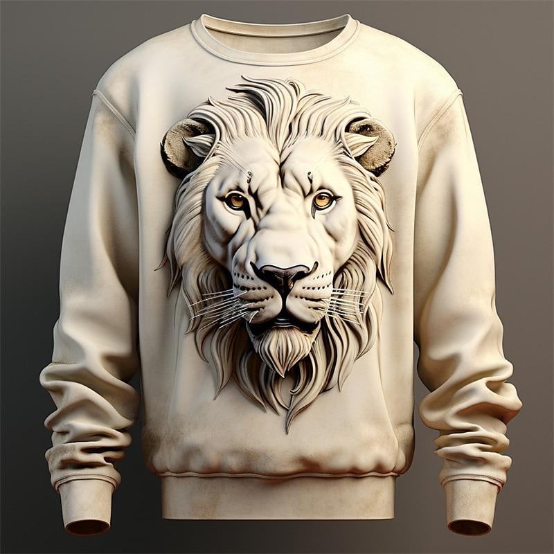 ETST 05 Grappige 3D Leeuw Print Sweatshirts Voor Mannen Mode dierlijk Patroon Oversized Heren Tops Casual O-hals Pullover Herfst Hoodie Kleding L
