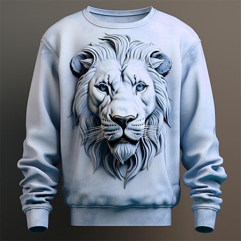 ETST 05 Grappige 3D Leeuw Print Sweatshirts Voor Mannen Mode dierlijk Patroon Oversized Heren Tops Casual O-hals Pullover Herfst Hoodie Kleding L