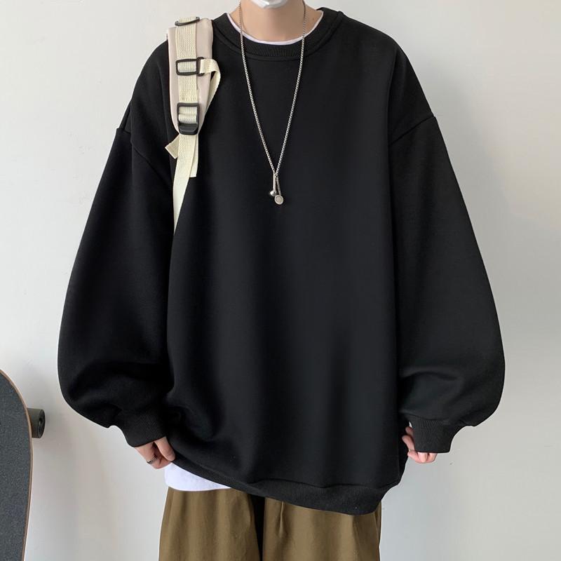 VantaGoods Heren herfst trendy losse pasvorm Hong Kong stijl ronde hals sweatshirt S zwart